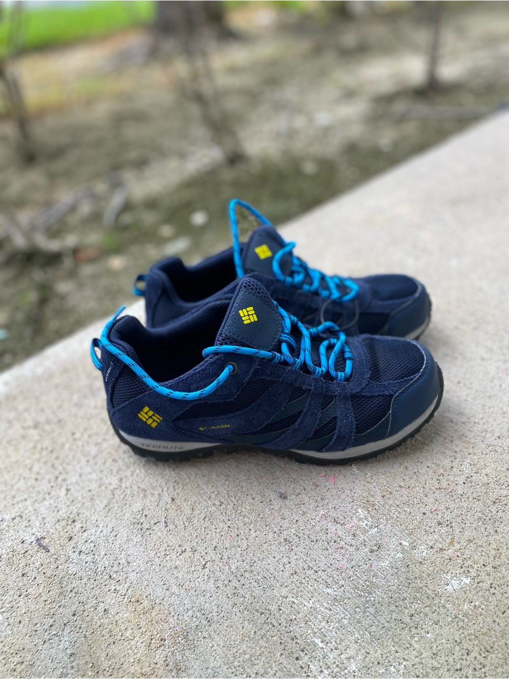Columbia Navy Athletic Trail Shoes with Bright Blue Accents